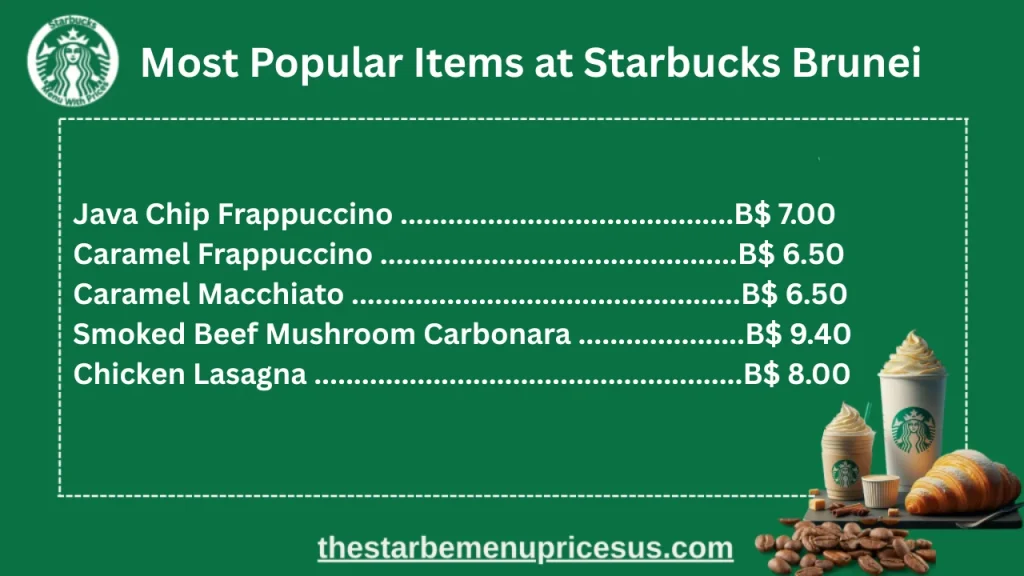 Most Popular Items on the Starbucks Brunei menu